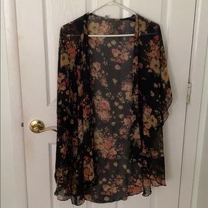 Black Floral sheer kimono top